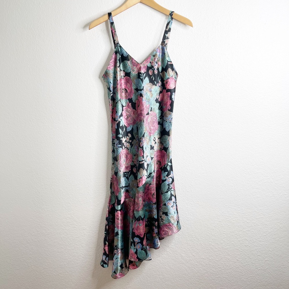 Vintage Victorias Secret Gold Label Floral Slip Dress‎ Asymmetrical Ruffle Small